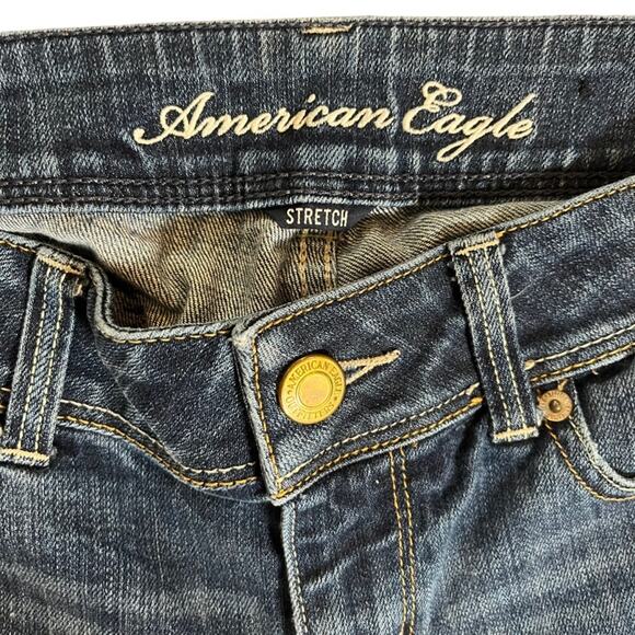 American Eagle Slim Boot Stretch Jeans Womens Size 8 Blue Dark Wash Whiskered - Picture 2 of 11
